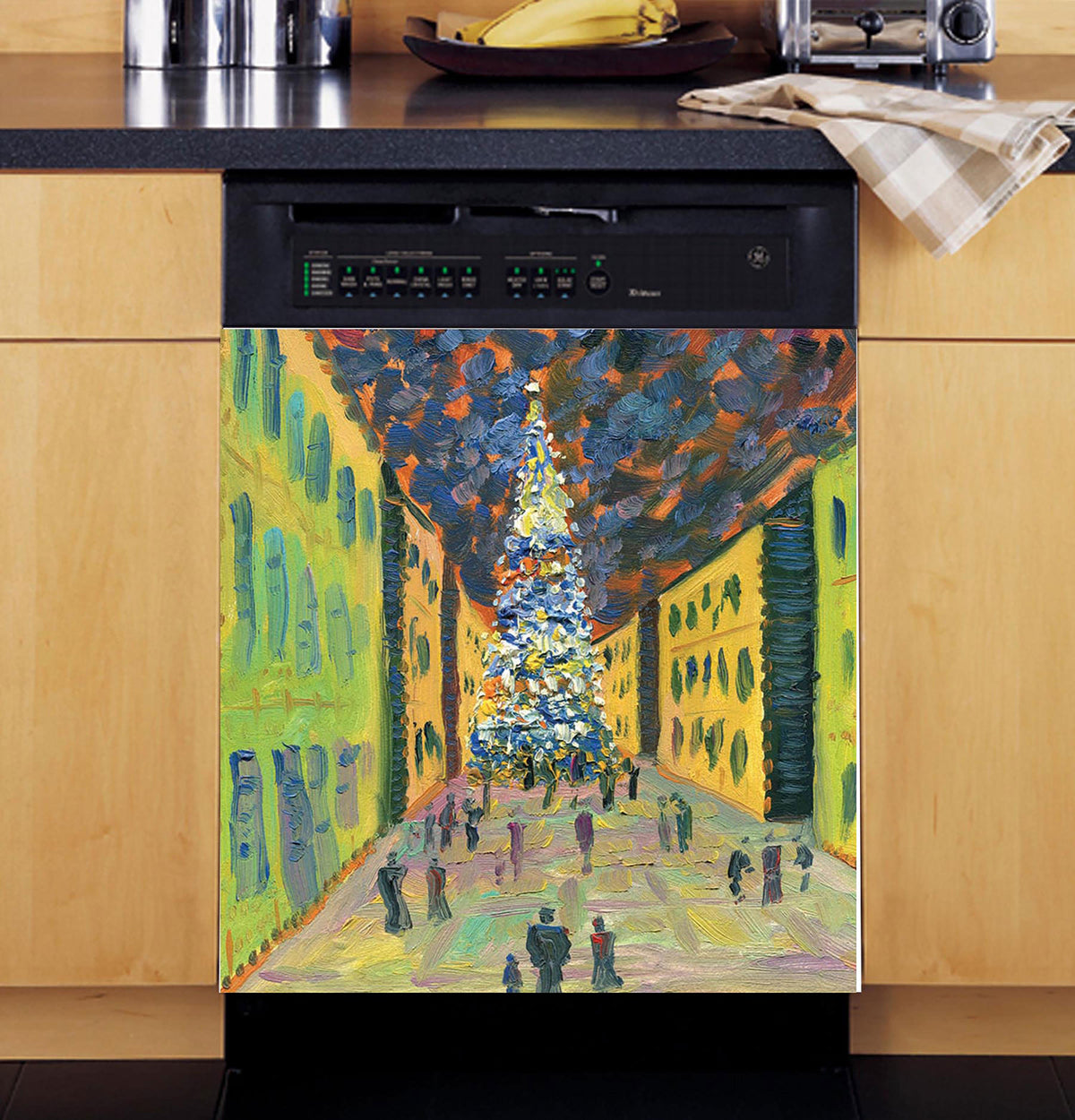 Holiday Street Painting Magnetic Dishwasher Door Cover