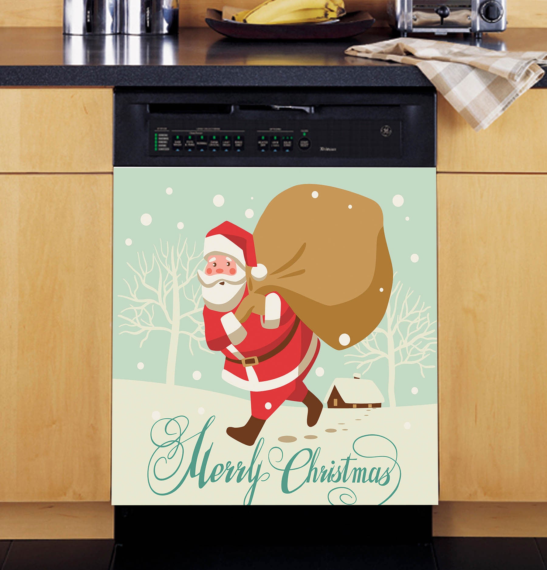 Christmas Santa Reindeer Snowman Dishwasher Magnet Cover – 23x26 Inch, PVC Magnetic Panel, Kitchen Appliance Decal - View #7